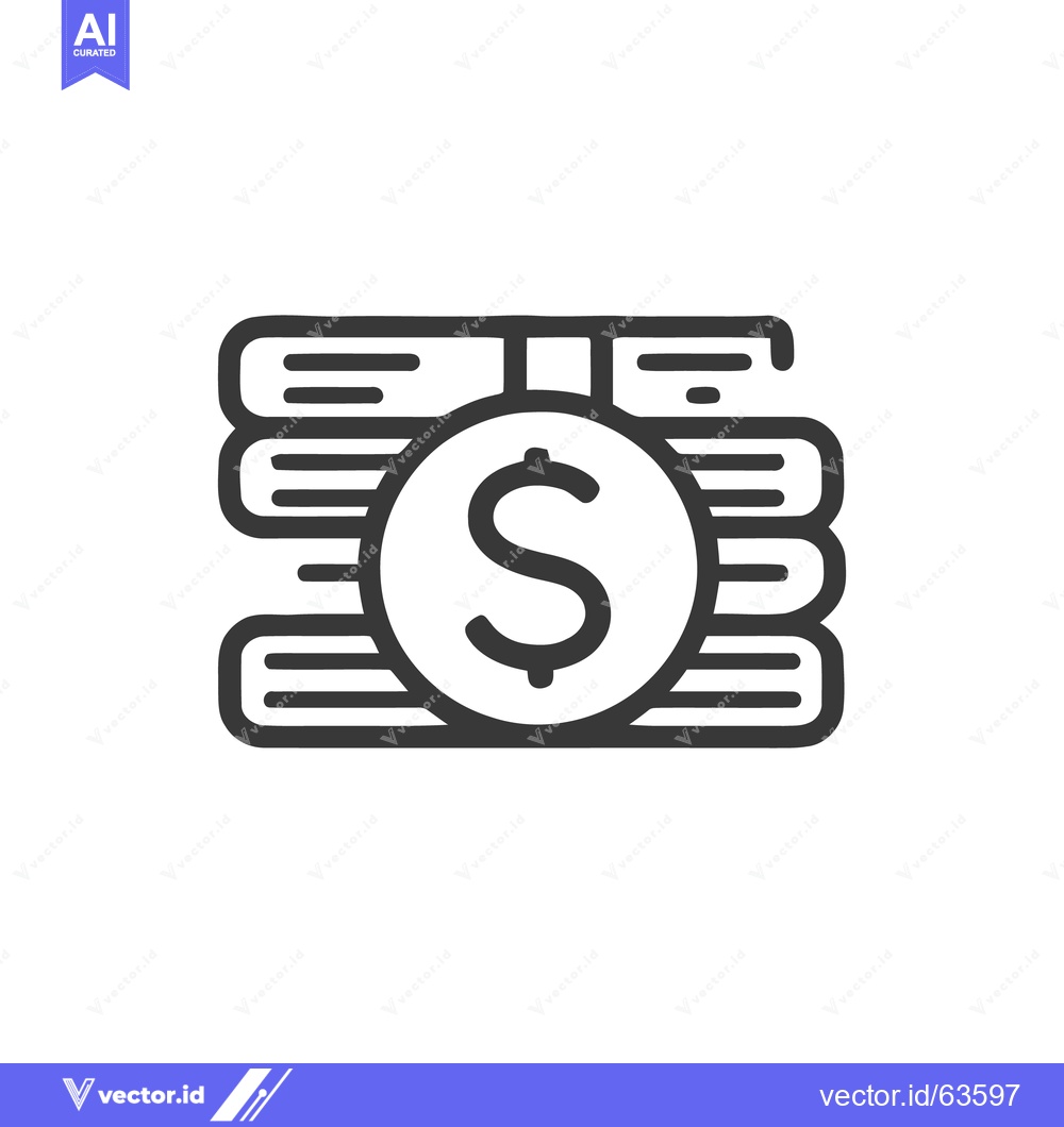Premium Vector dari Stacked Books with Dollar Coin Icon, Minimalist Line Art Illustration