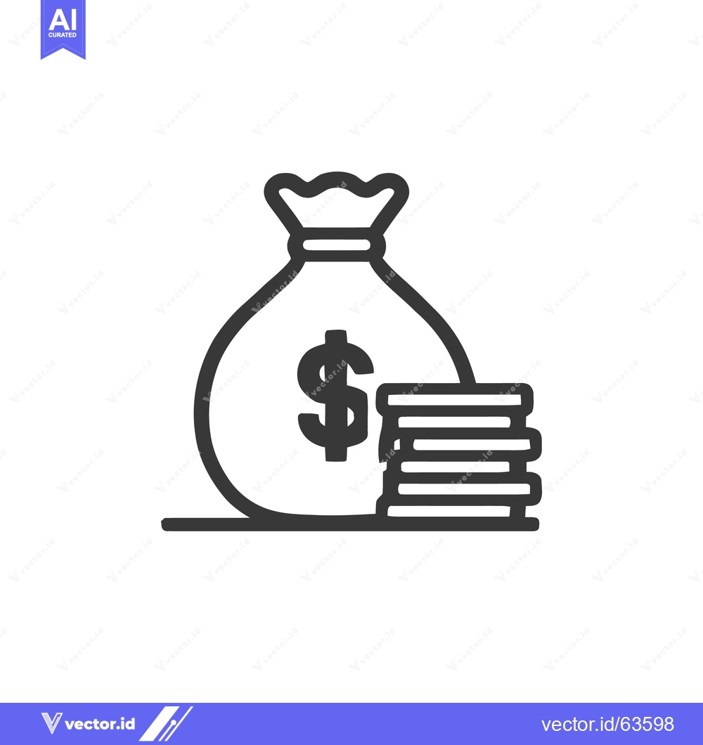 Premium Vector dari Minimalist Money Bag Icon with Coin Stack Illustration