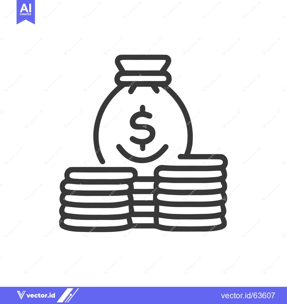 Premium Vector of Minimalist Icon of Money Bag and Coin Stacks on White Background