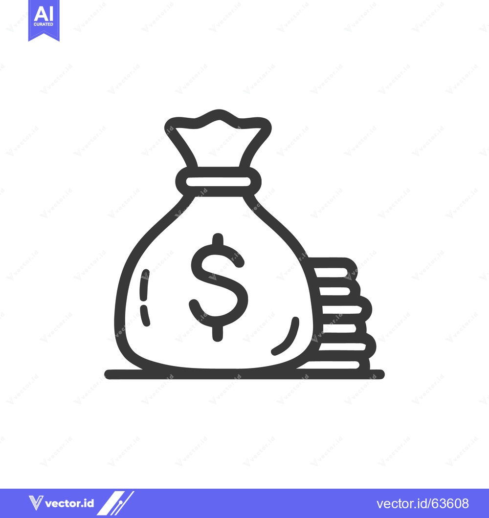 Premium Vector dari Money Bag Icon with Dollar Sign and Coins Stacked Beside It