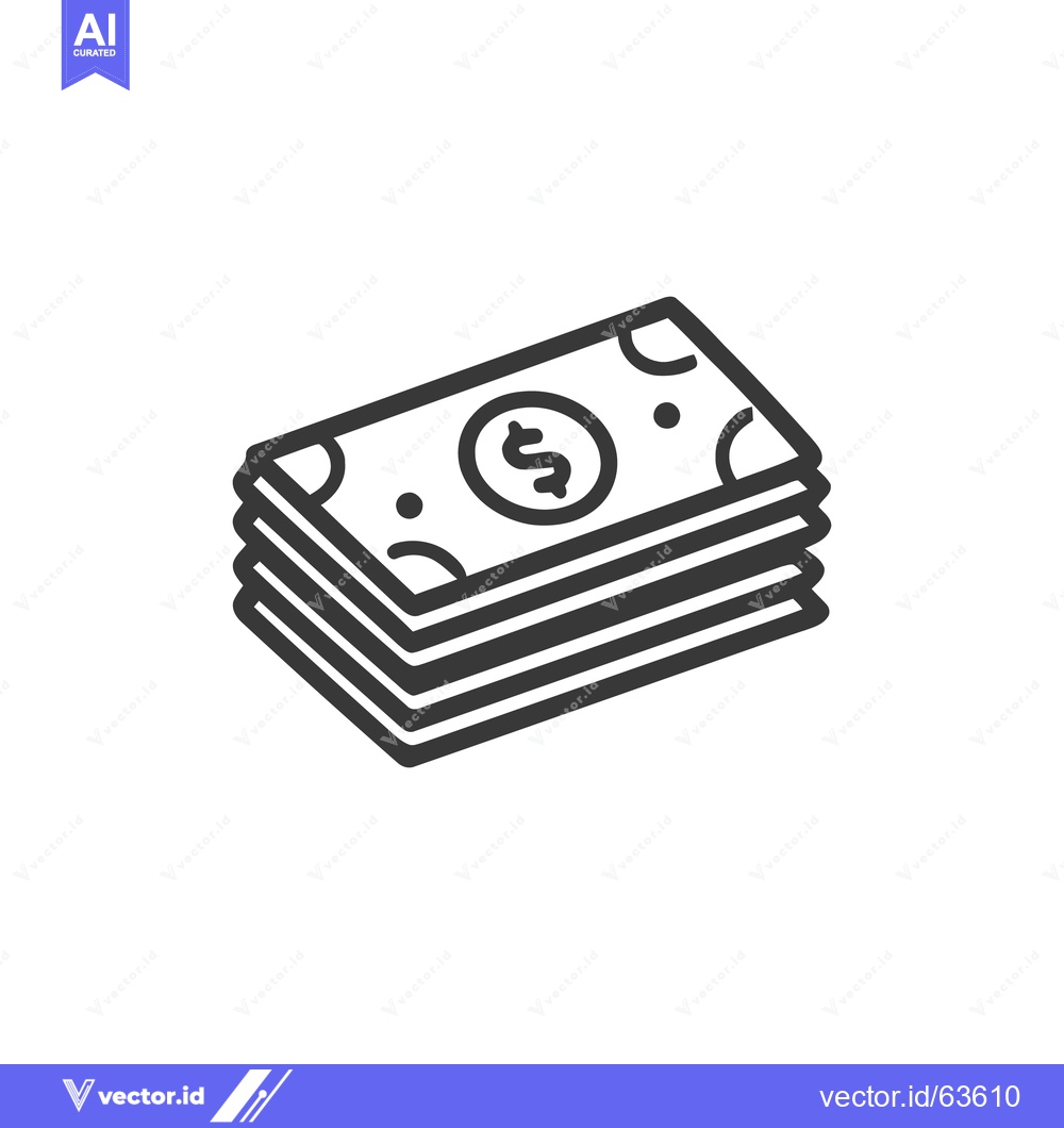 Premium Vector dari Stack of Dollar Bills Icon, Simple Line Art on White Background