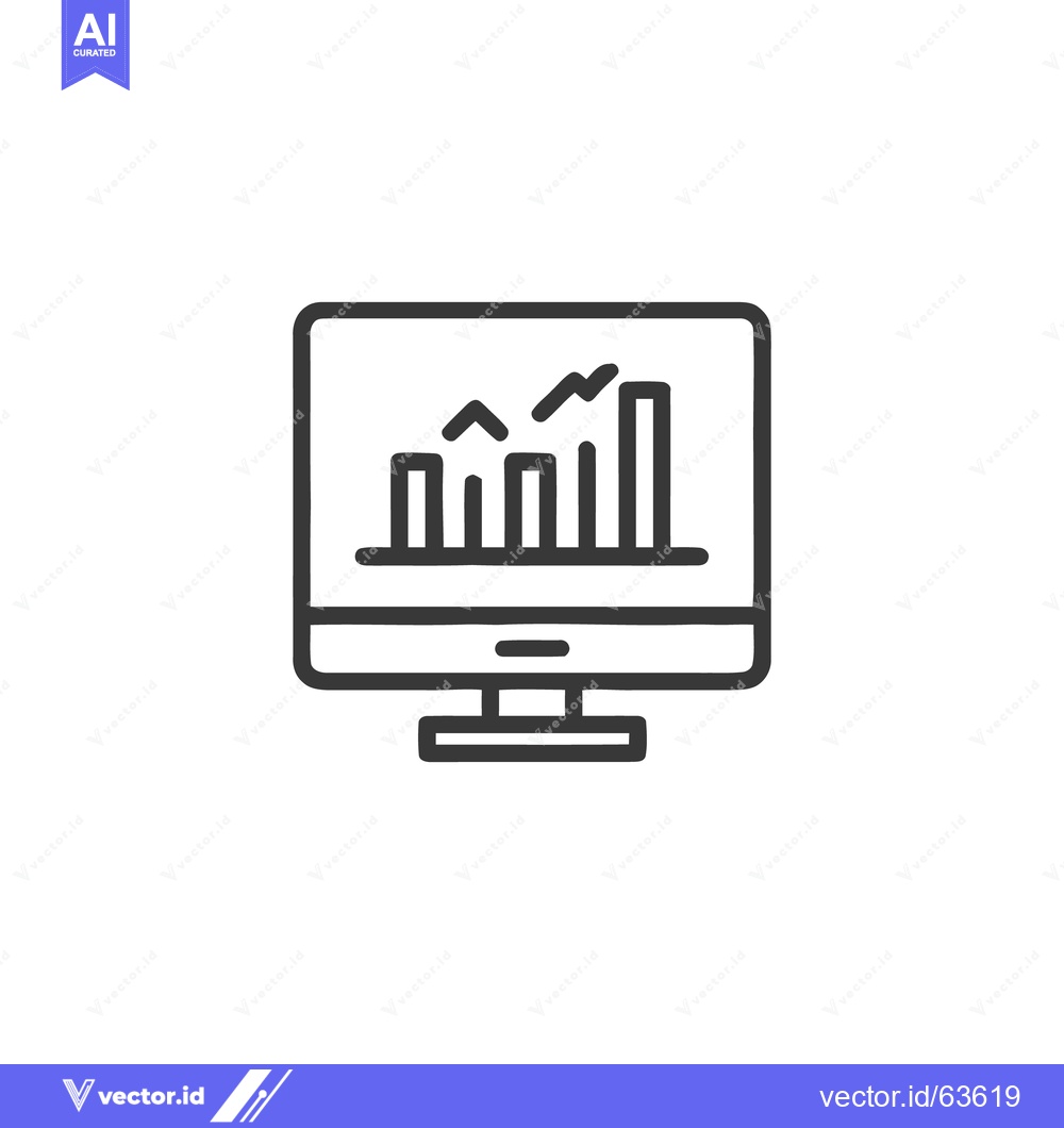 Premium Vector dari Monitor Displaying Financial Growth Chart, Line Icon Style, Isolated