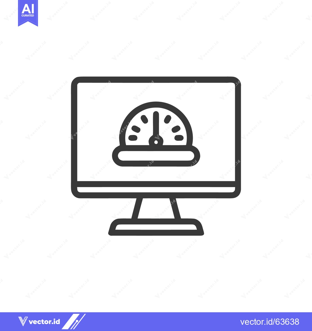 Premium Vector dari Computer Monitor Displaying Speedometer Icon, Minimalist Line Art Styl