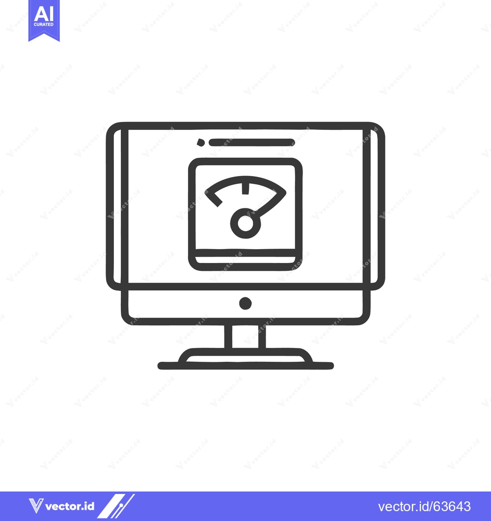Premium Vector of Computer Monitor Displaying Speedometer Icon, Minimalist Line Art