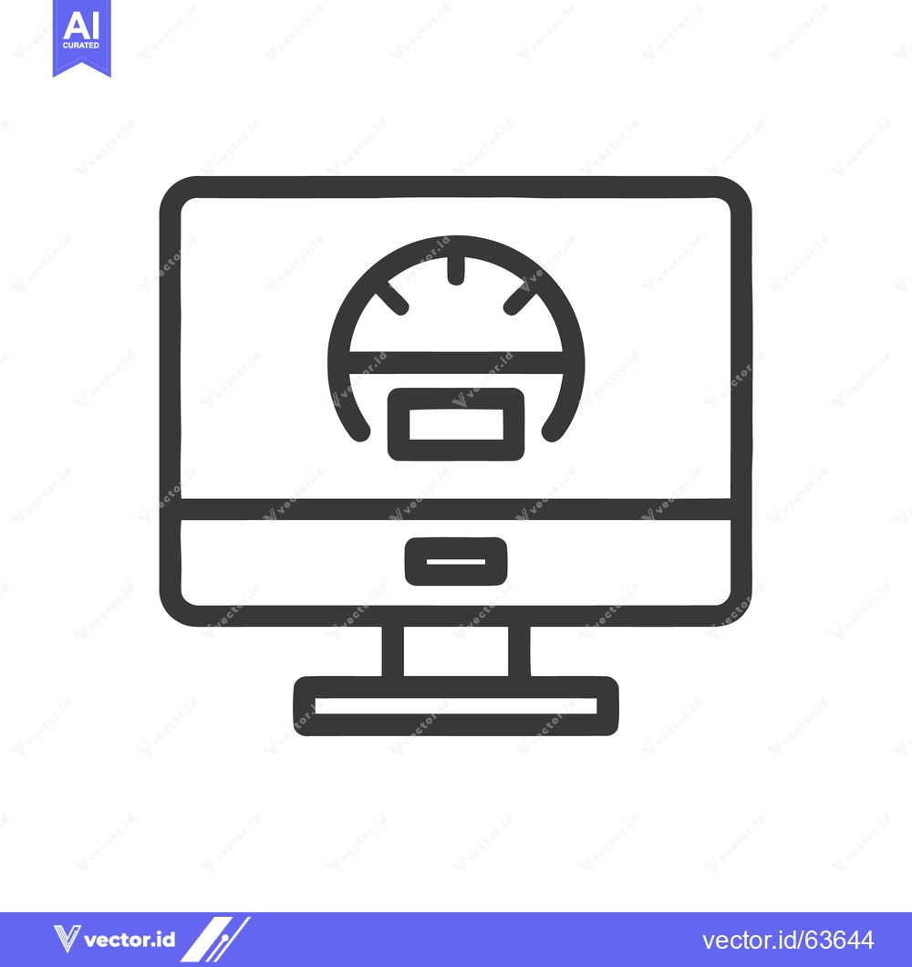 Premium Vector of Computer Displaying Speedometer Icon, Minimalist Line Art Design