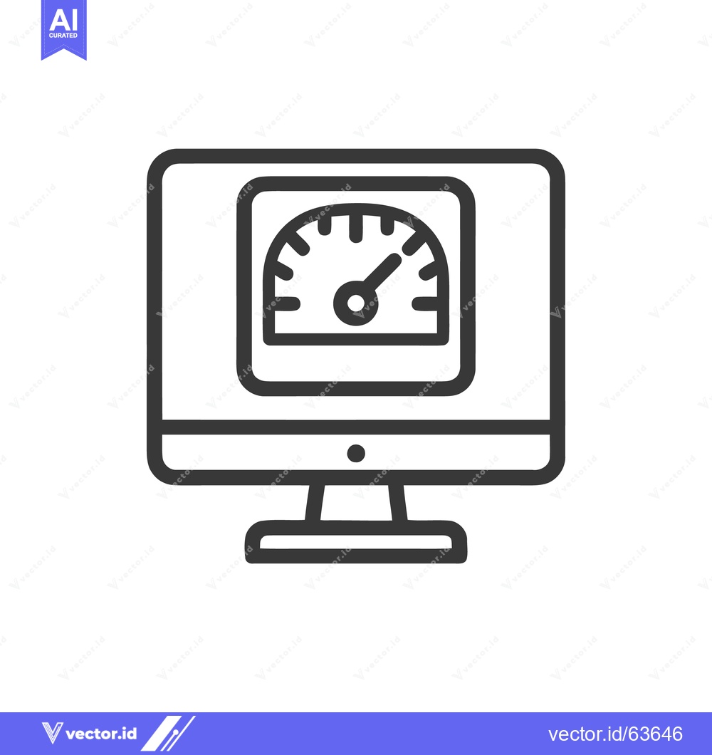 Premium Vector of Computer Monitor Displaying Speedometer Icon, Performance Analysis Con