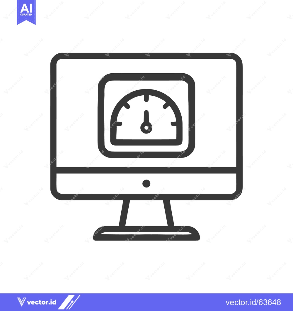 Premium Vector dari Computer Monitor Displaying Speedometer Icon, Line Art Style