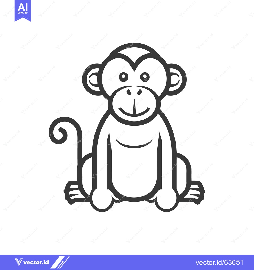 Premium Vector dari A Simple Black and White Illustration of a Sitting Monkey