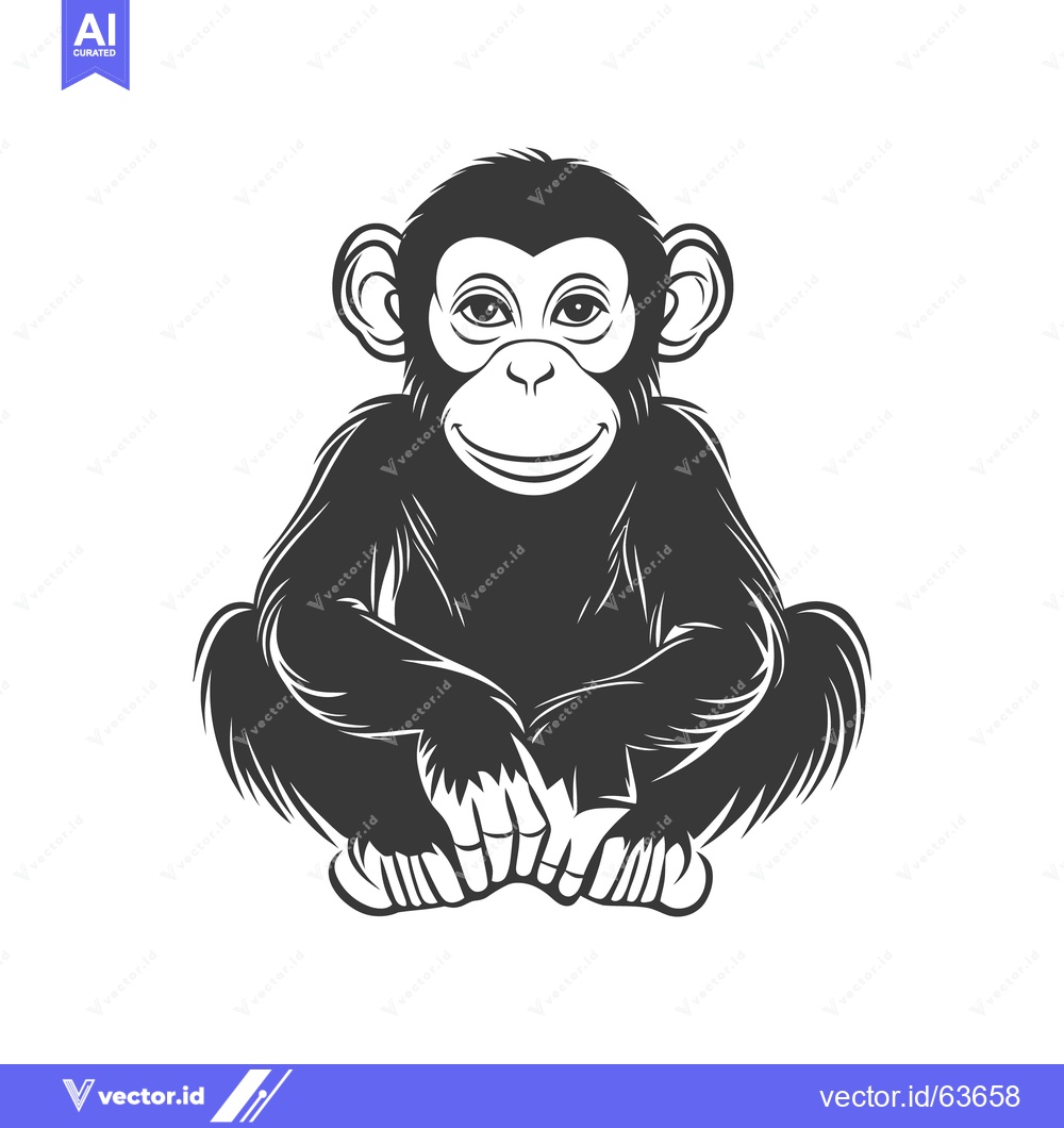 Premium Vector of The adorable chimpanzee sits with its hands touching its feet