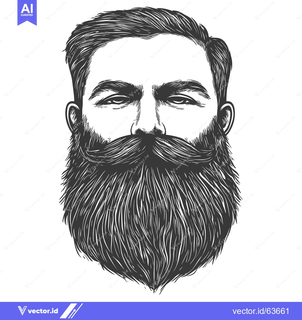 Premium Vector of Monochromatic Illustration of a Man with a Long Beard and Mustache