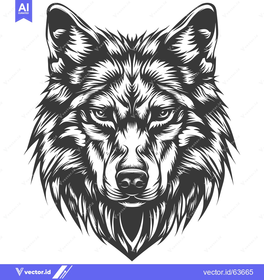Premium Vector dari Monochromatic Illustration of a Wolf's Head with a Ferocious Expressio
