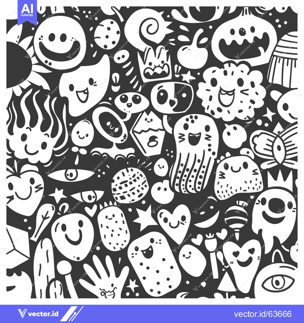 Premium Vector of Monochrome Doodle Pattern of Diverse Smiling Characters