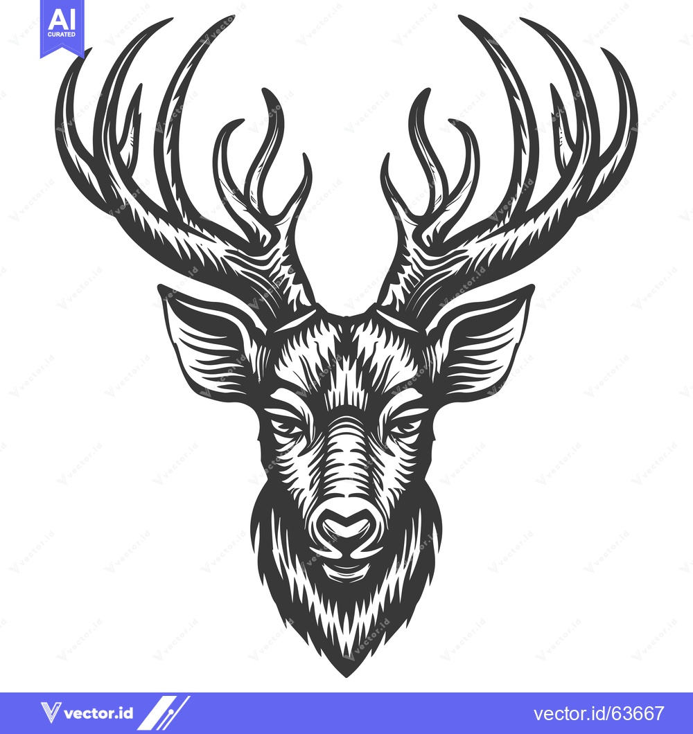 Premium Vector of Monochrome Illustration of a Deer Head with Antlers