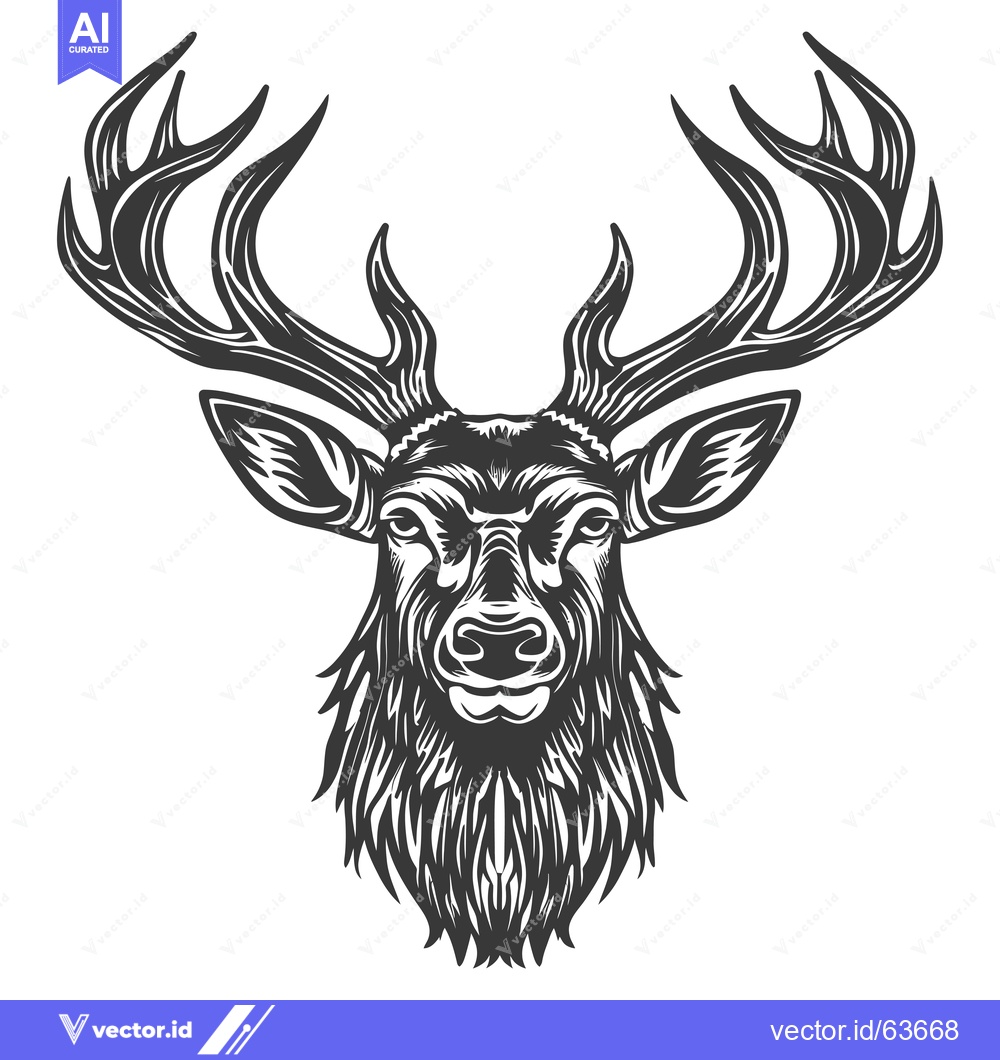 Premium Vector dari Monochrome Illustration of a Deer Head with Large Antlers