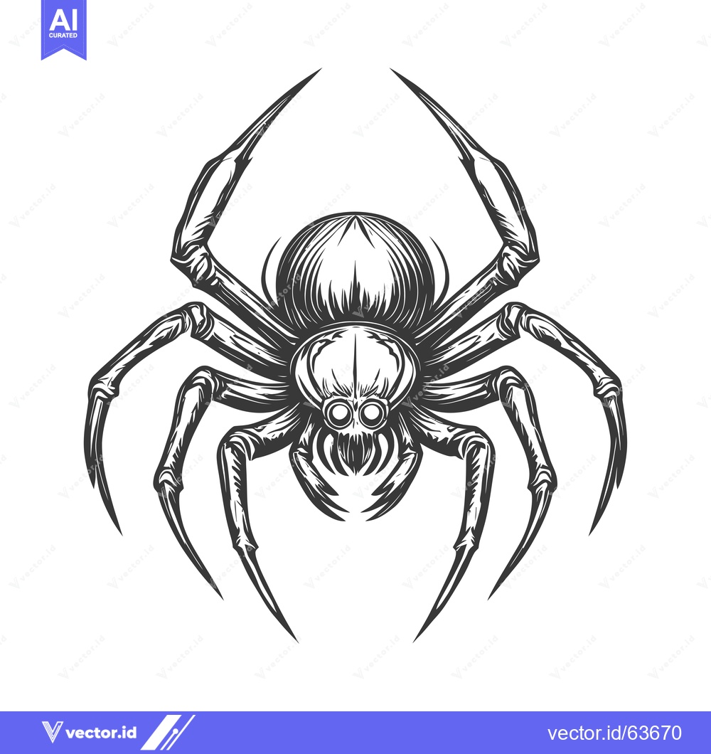 Premium Vector of Monochrome Illustration of a Fearsome Spider with Eight Legs and Sharp