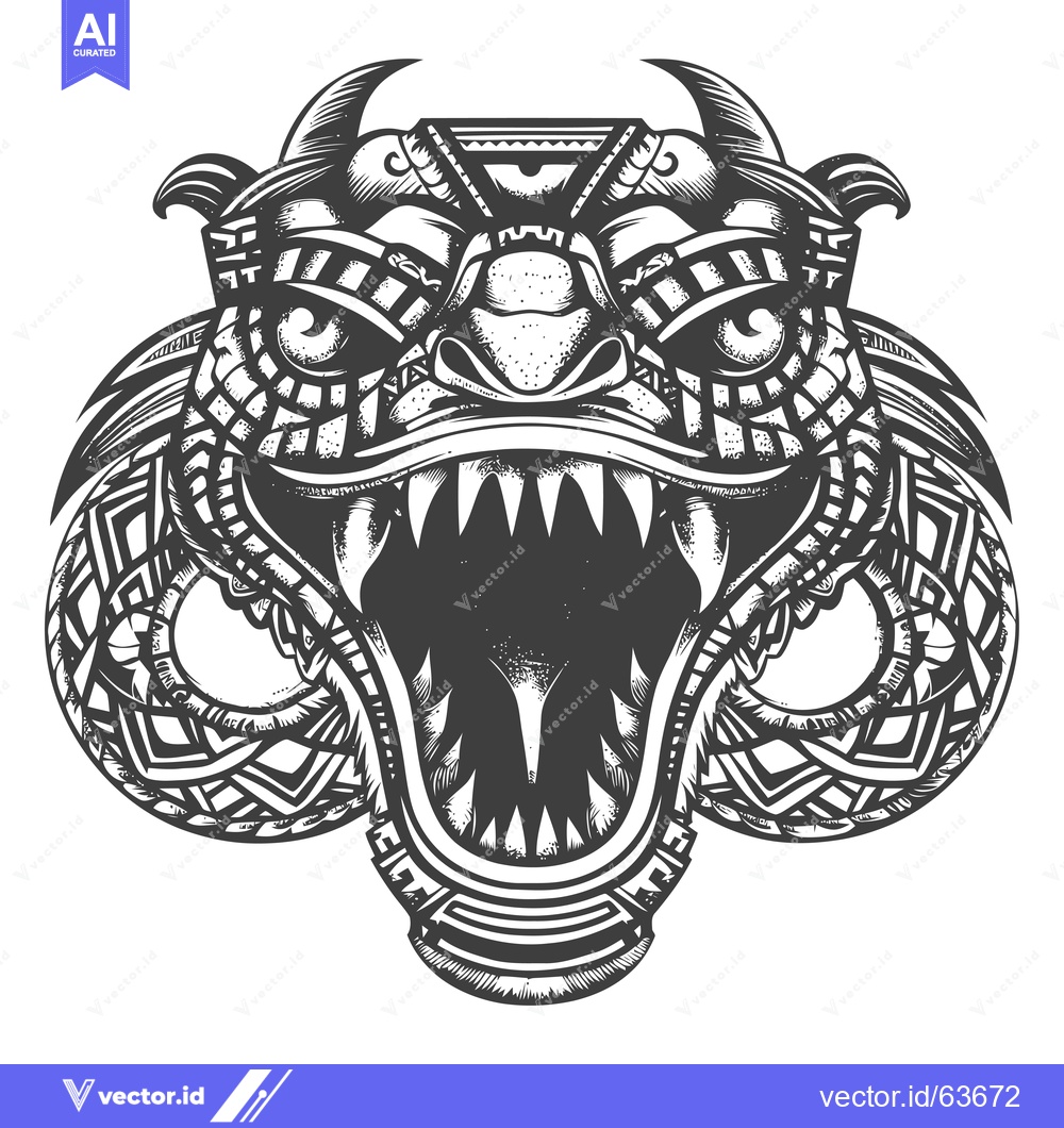Premium Vector dari Monochrome Illustration of a Fierce, Geometric Creature with Open Mout