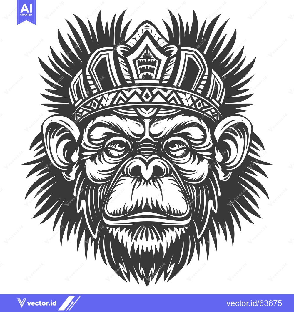 Premium Vector of Monochrome Illustration of a Monkey Wearing a Crown