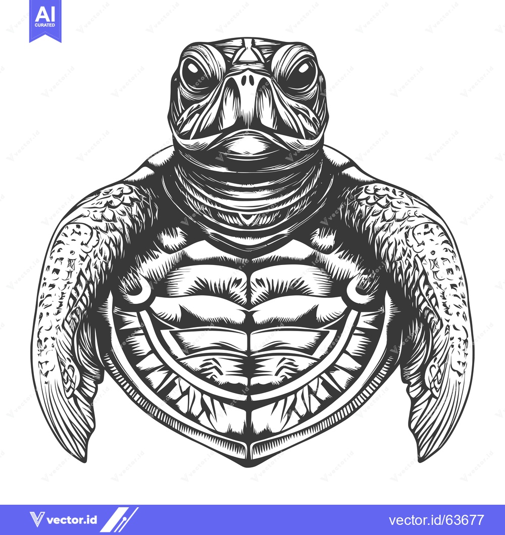 Premium Vector dari Monochrome Illustration of a Turtle with a Detailed Shell