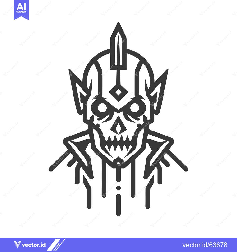 Premium Vector dari Monochrome Line Art Illustration of a Skull with Pointed Ears and a Sp