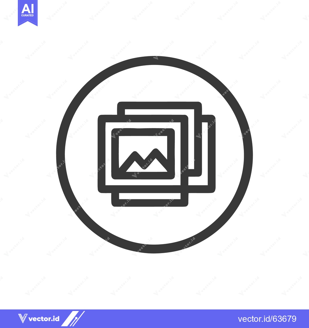 Premium Vector of Stacked Images Icon in Circle, Minimalist Design, Dark Gray Outline