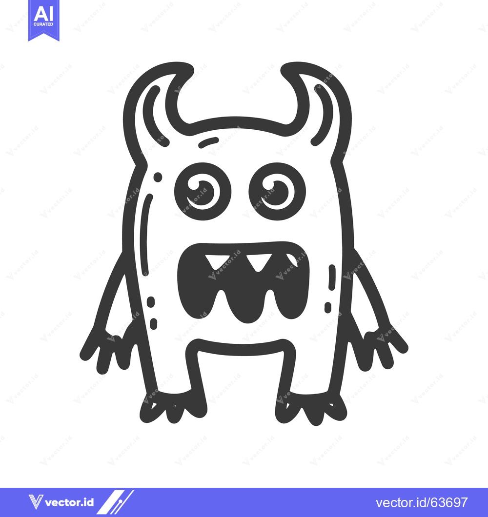 Premium Vector of A friendly cartoon monster with horns showing a toothy grin