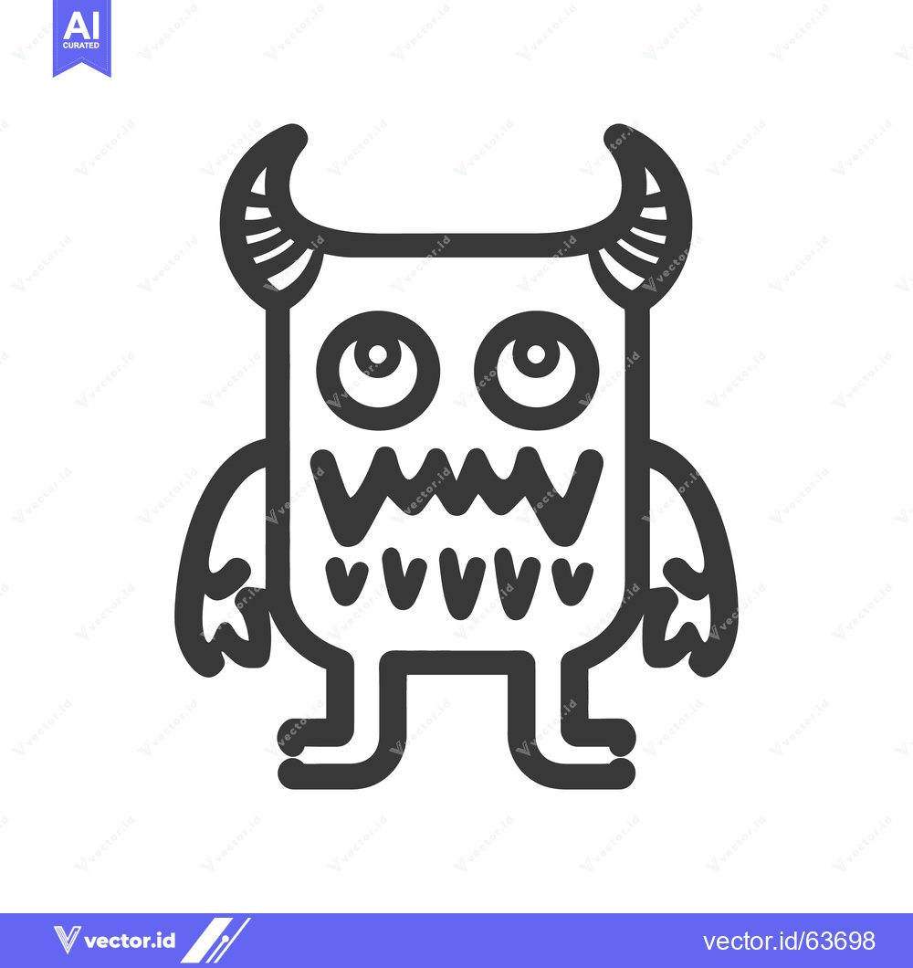 Premium Vector dari A simple illustrated cartoon character monster with horns and teeth