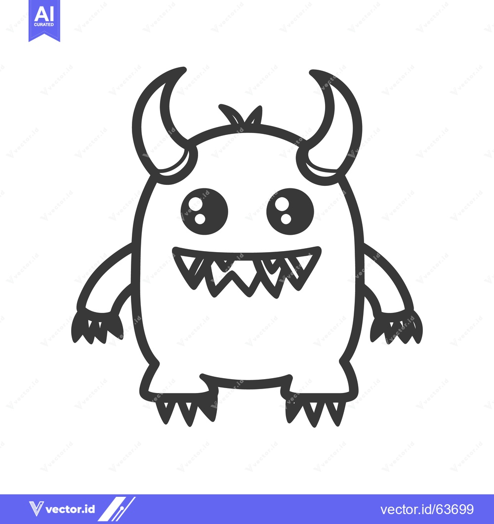 Premium Vector dari A simple friendly cartoon monster with horns and sharp teeth