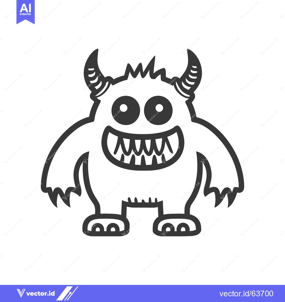 Premium Vector of A Friendly Monster Smiling With Teeth And Two Curved Horns