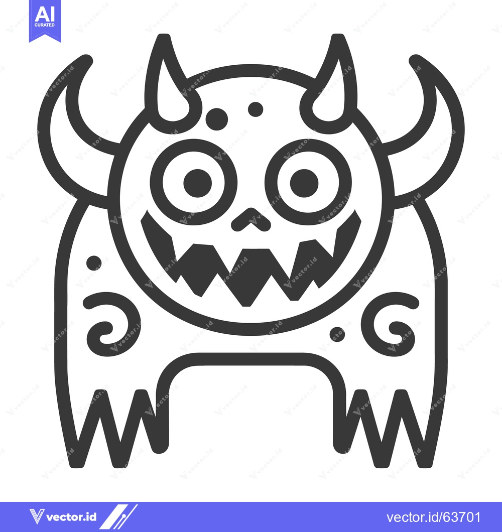 Premium Vector dari A Friendly Cartoon Monster With Horns and a Wide Grinning Smile