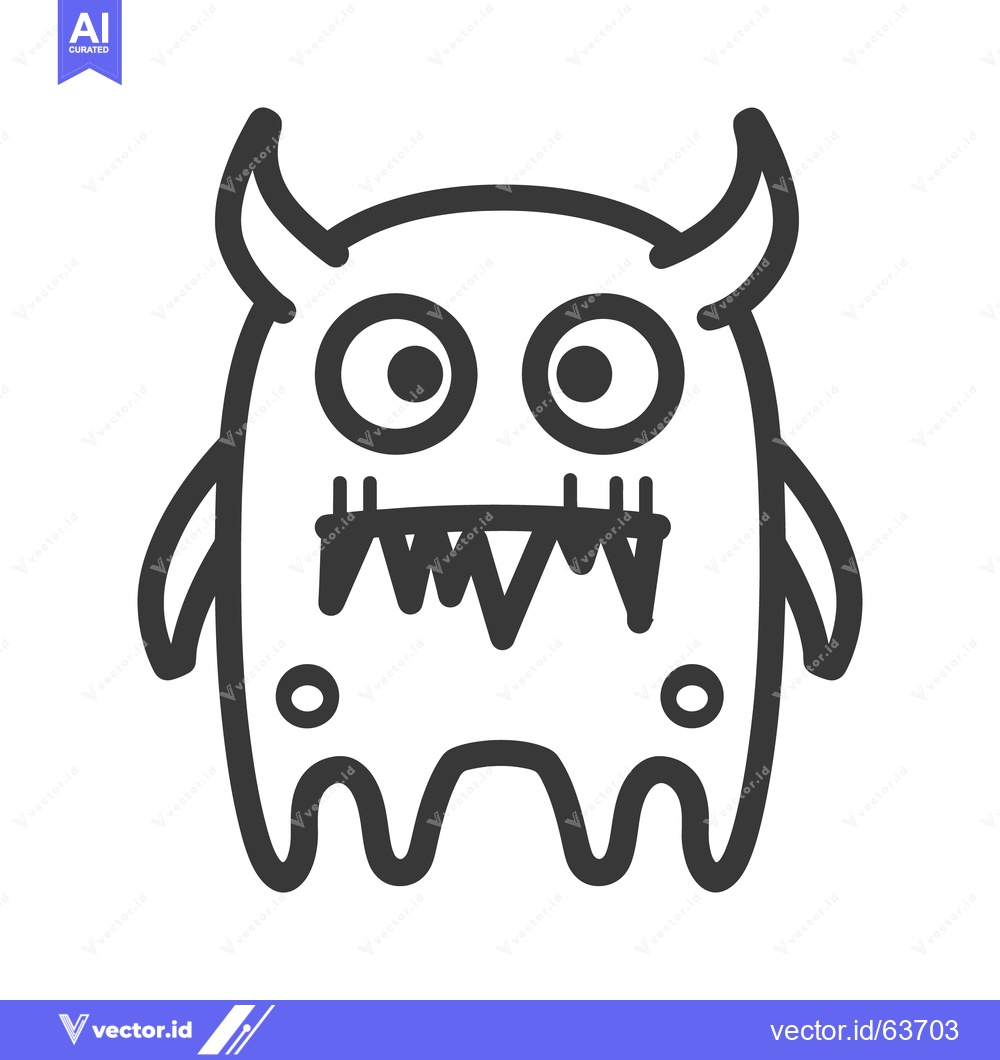 Premium Vector dari Simple cartoon creature with horns and sharp menacing teeth
