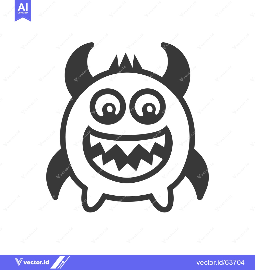 Premium Vector dari A Cartoonish Smiling Monster Featuring Horns and Sharp Teeth