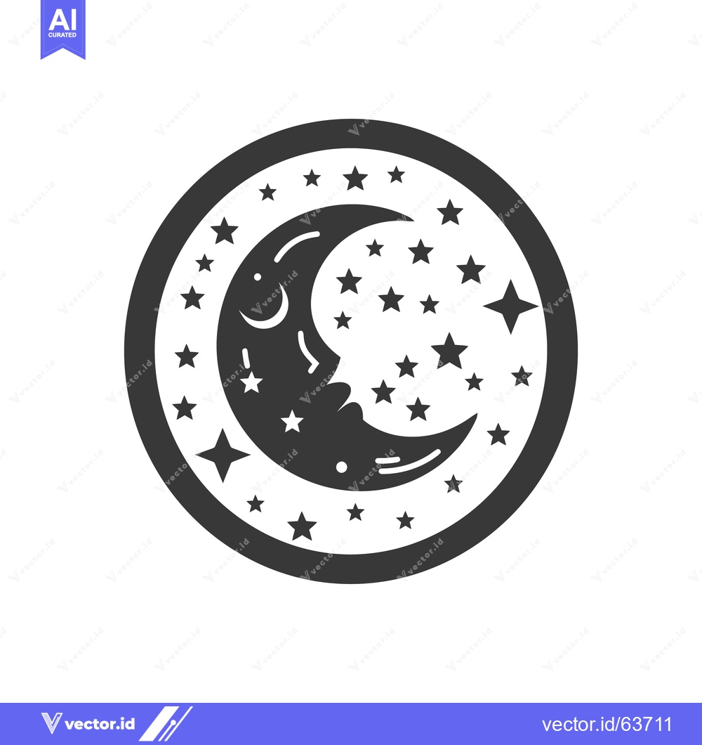 Premium Vector of A circular image depicting a crescent moon and stars