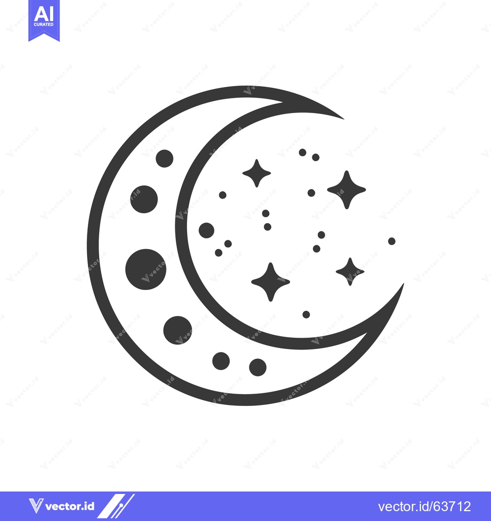 Premium Vector dari A crescent moon with various sized dots and stars