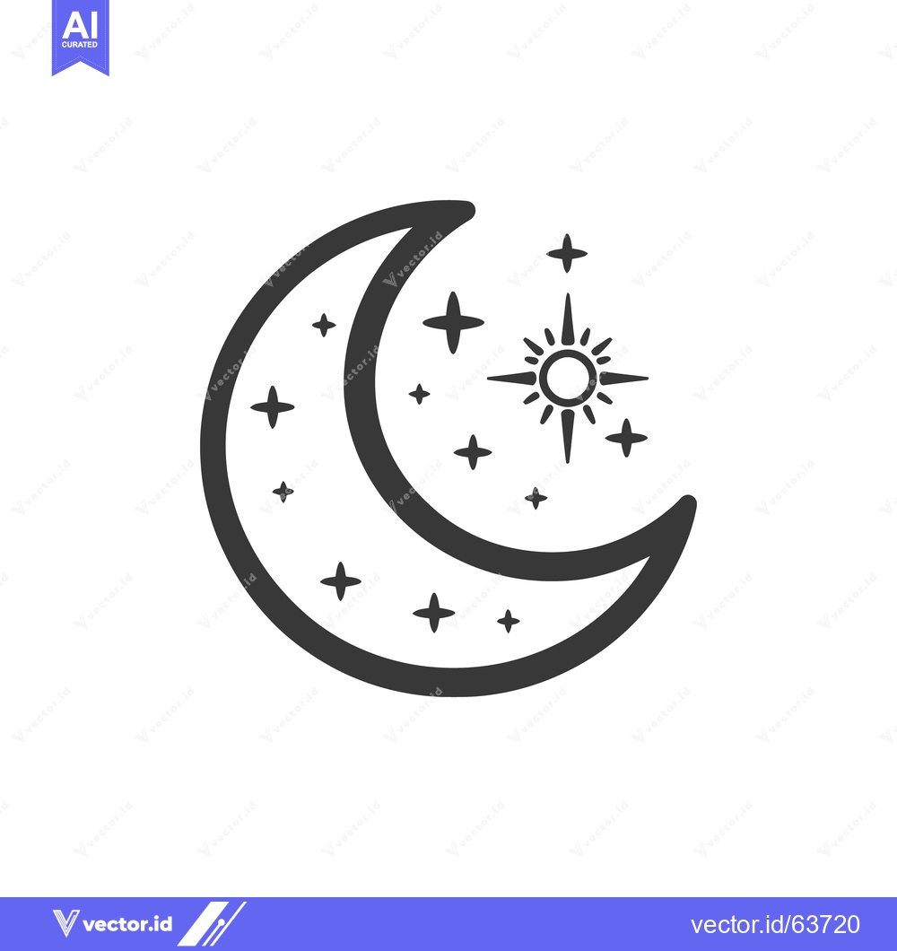 Premium Vector dari A crescent moon with stars and a bright sun design