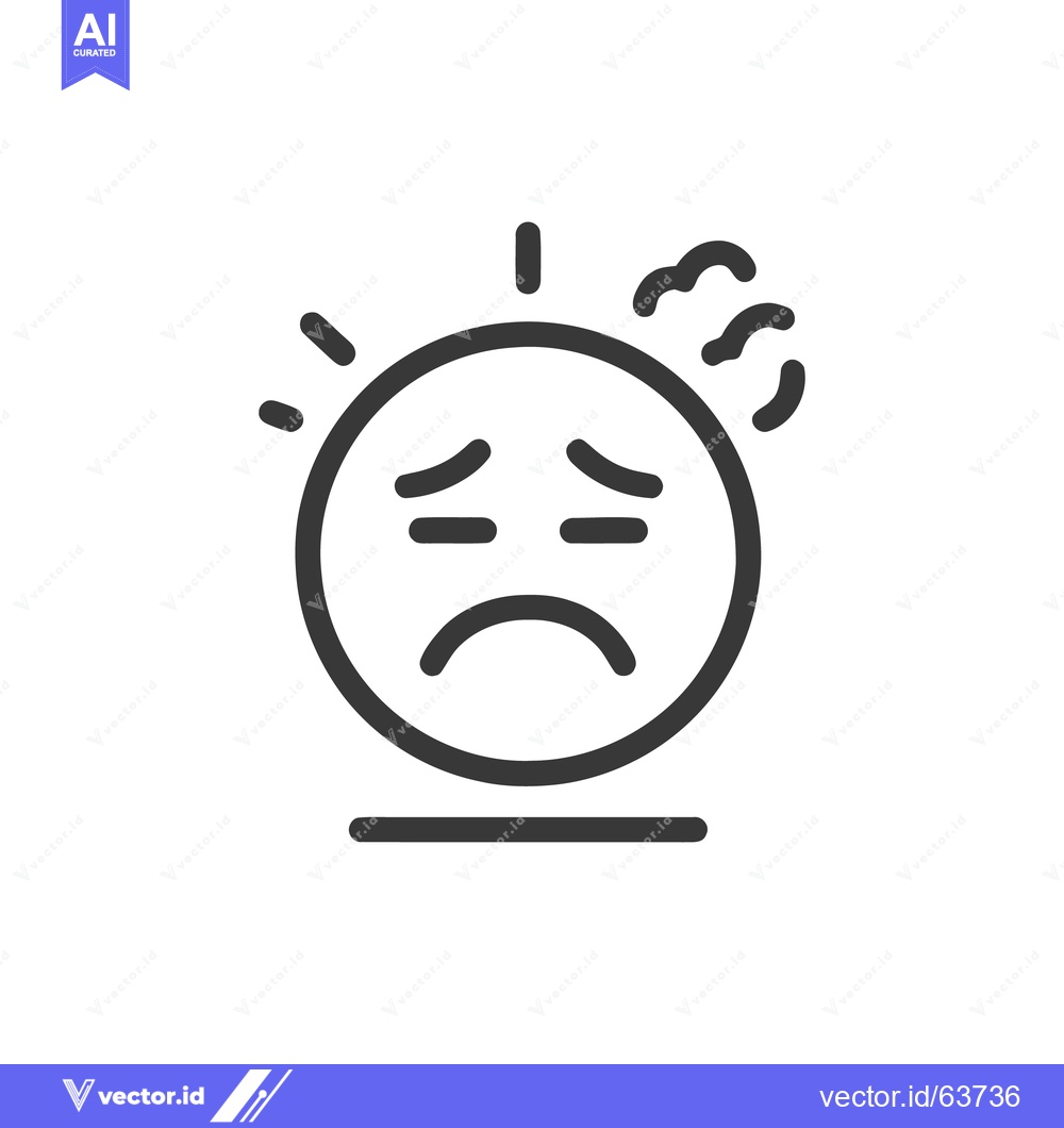 Premium Vector dari Depressed Emoji with Headache and Stress, Minimalist Line Art Illustra