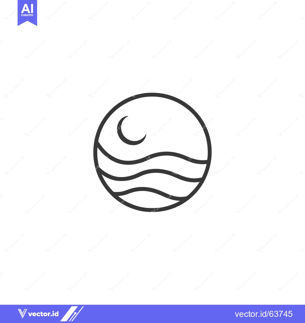 Premium Vector dari Moon and Waves in a Circular Frame