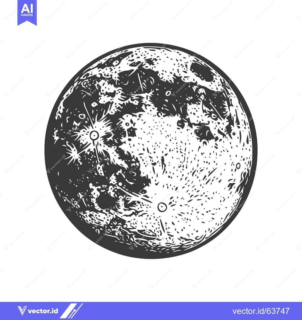 Premium Vector dari The full moon depicted in a detailed black and white drawing