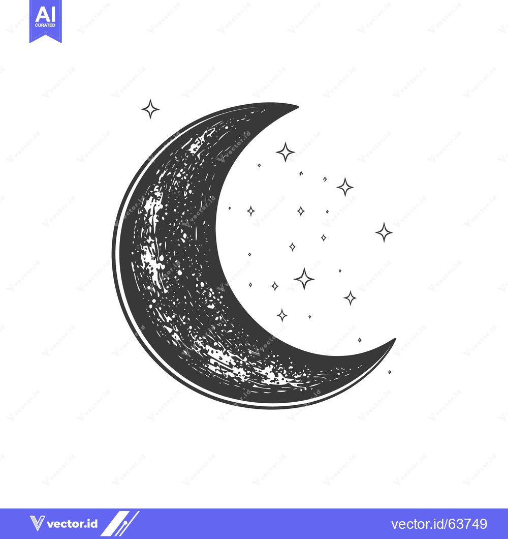 Premium Vector dari A detailed illustration featuring a crescent moon with surrounding sta