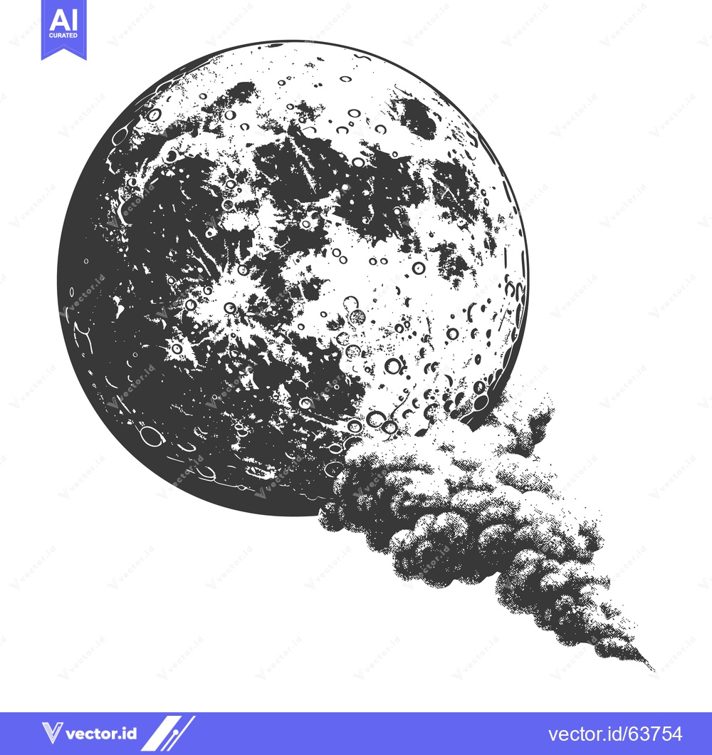 Premium Vector dari Detailed monochrome illustration featuring a large cratered moon and s