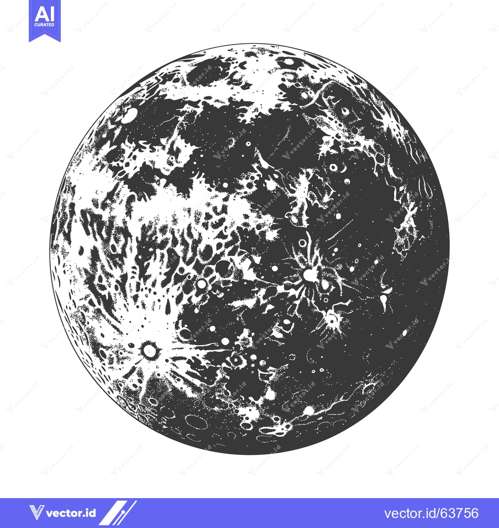 Premium Vector of A detailed black and white illustration of the moon in space