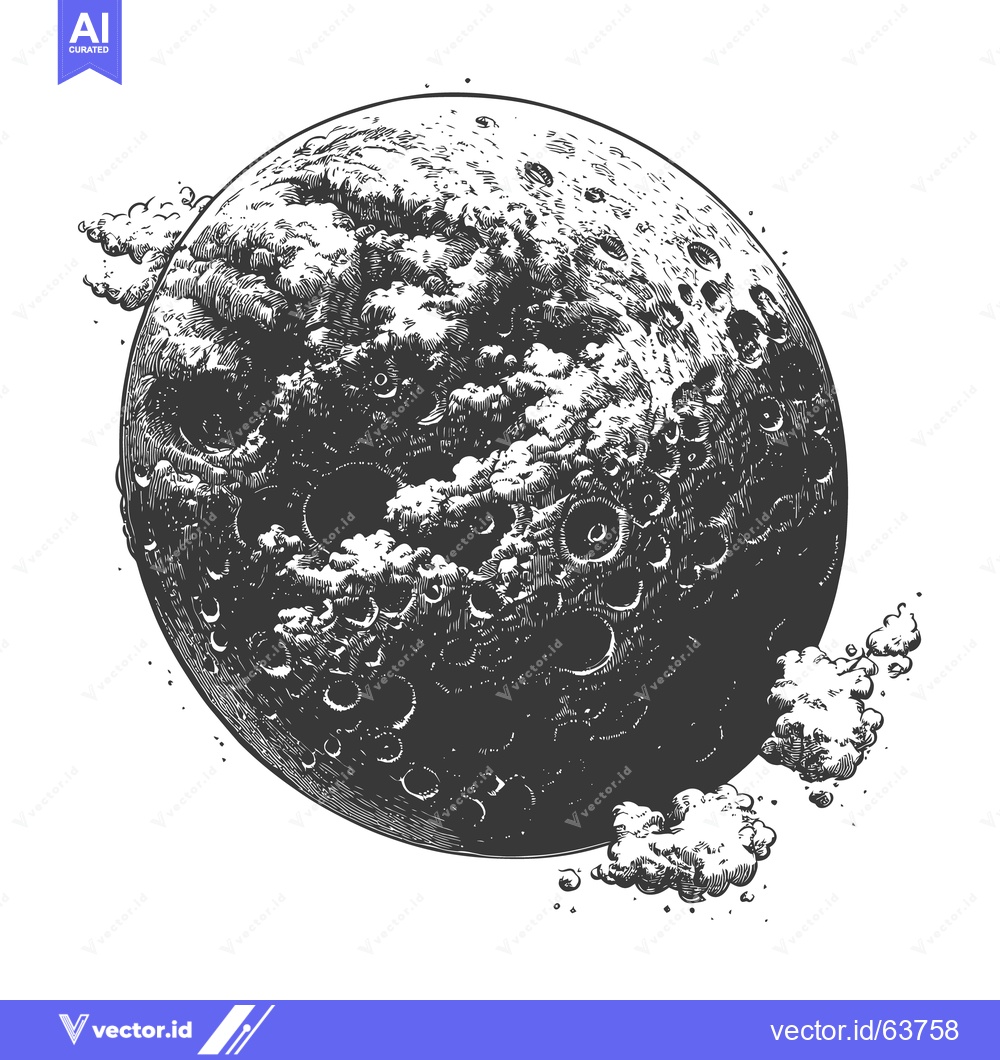 Premium Vector dari An illustration depicting a cratered moon with clouds surrounding it