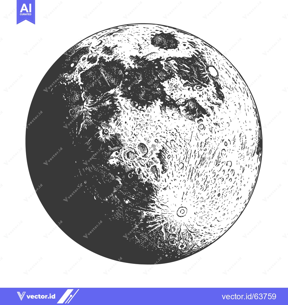 Premium Vector of A detailed grayscale illustration of the earths moons surface features