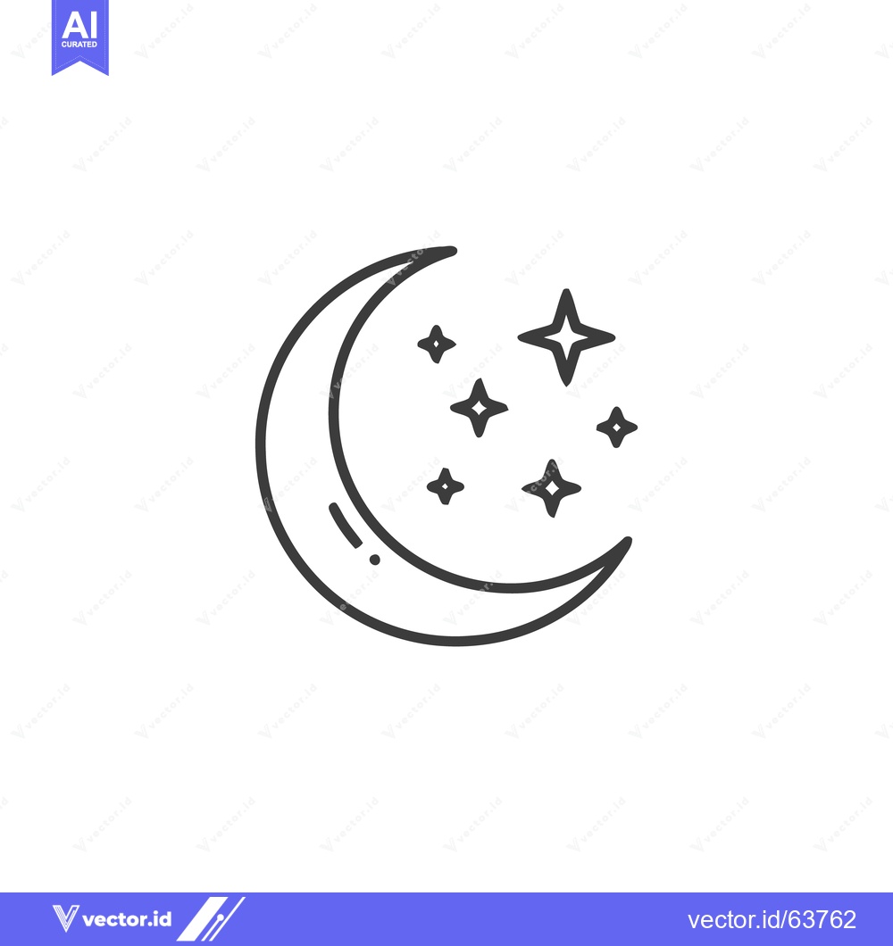 Premium Vector dari Crescent Moon and Stars Icon: Celestial Night Sky Symbol, Line Art