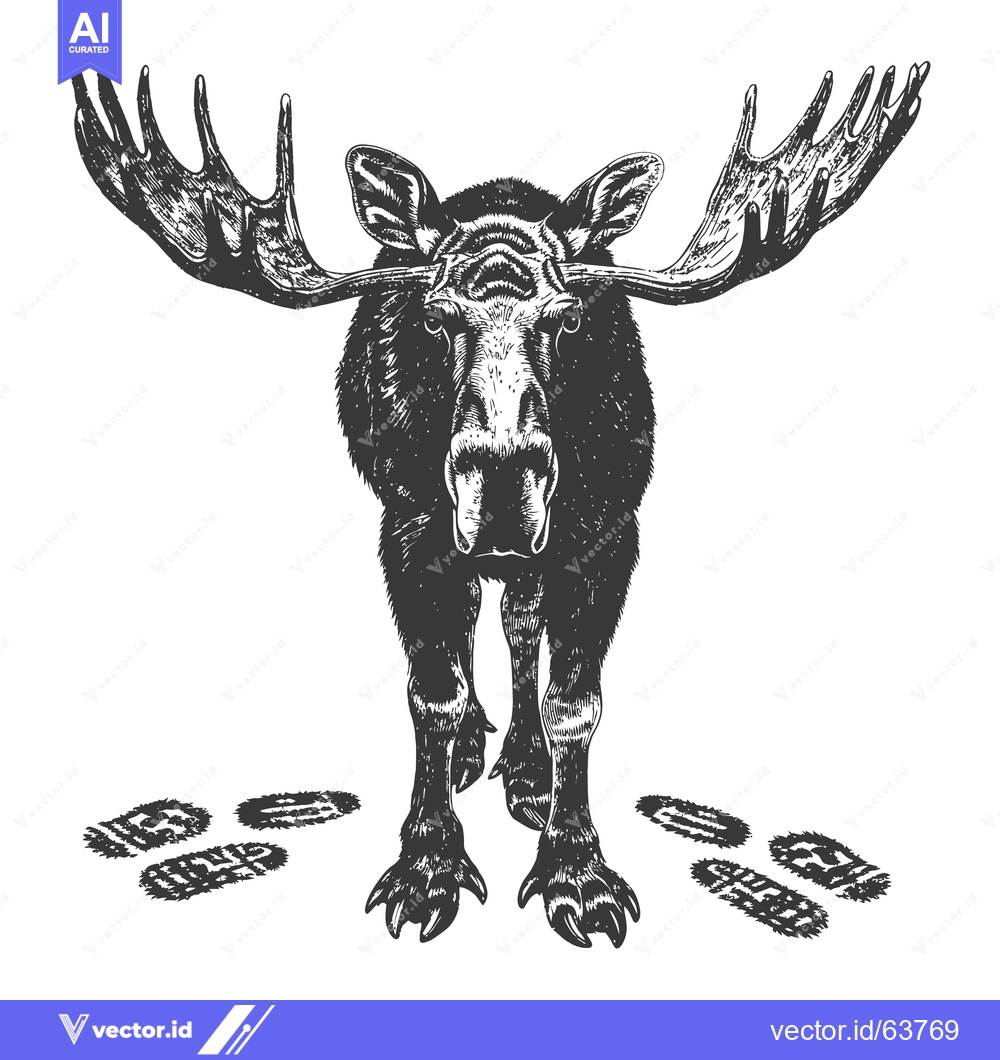 Premium Vector dari A detailed monochrome illustration depicts a majestic moose walking fo