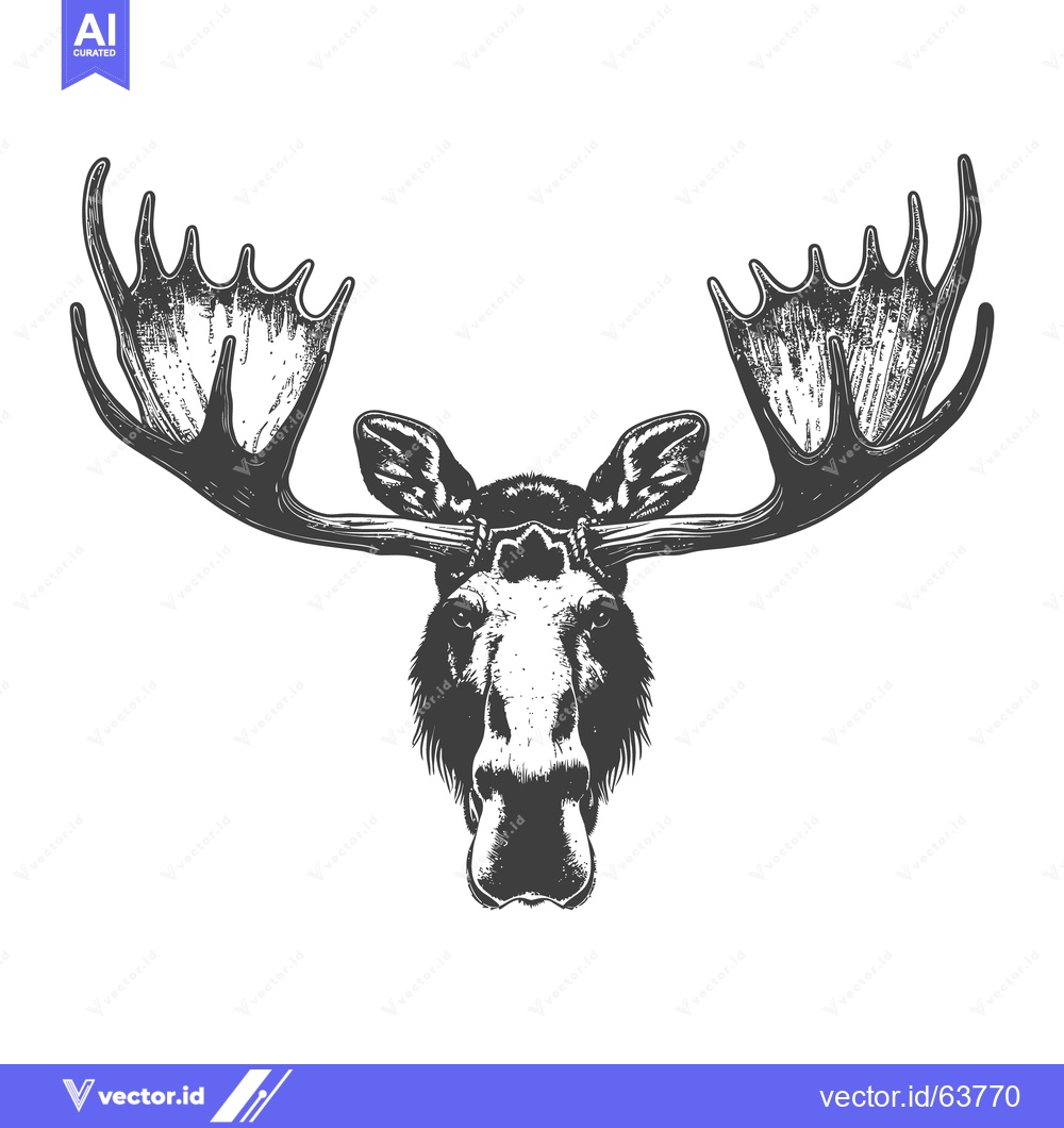 Premium Vector dari A detailed monochrome illustration of a regal moose with large antlers