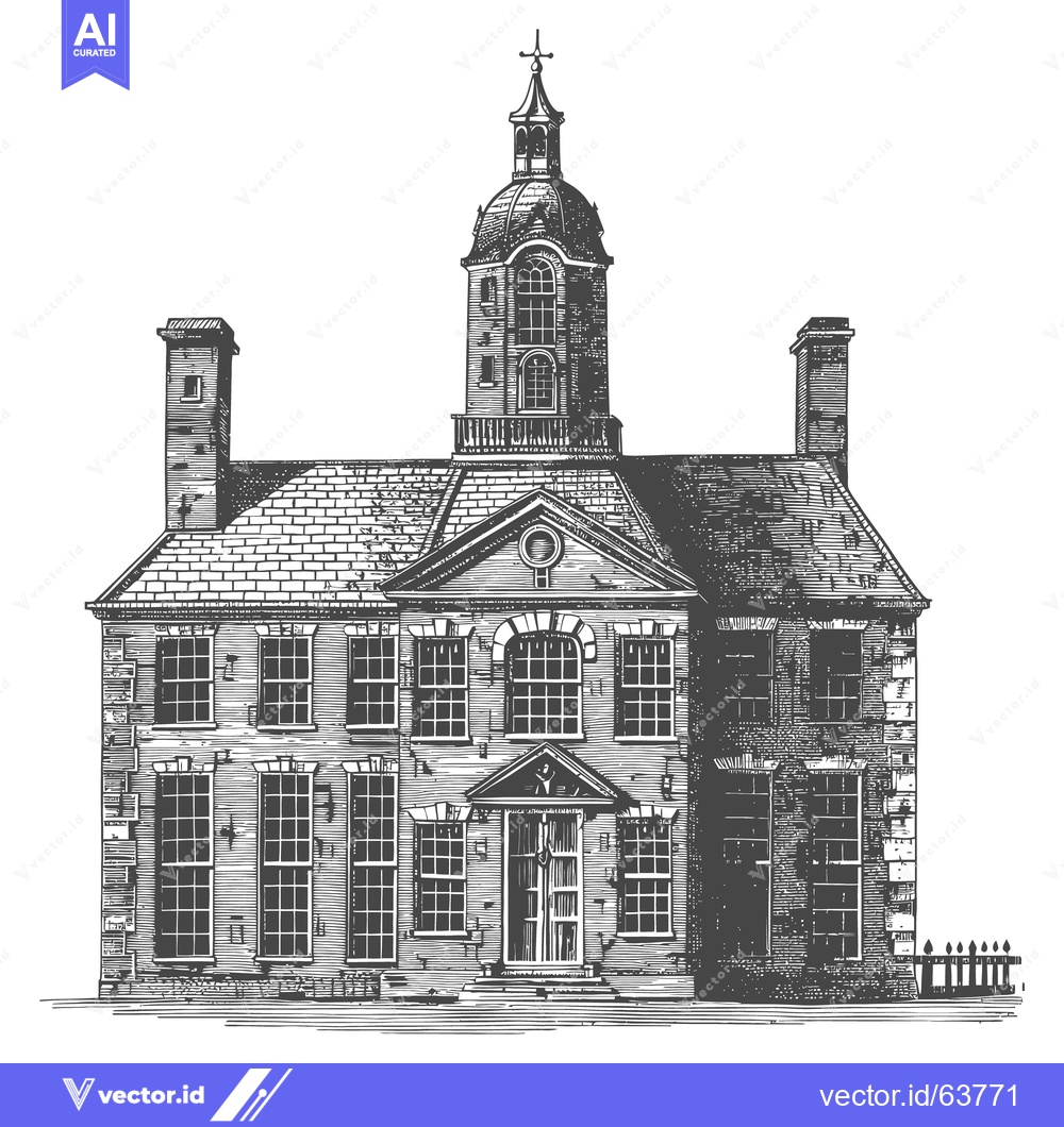 Premium Vector dari A detailed black and white architectural illustration of a stately bui