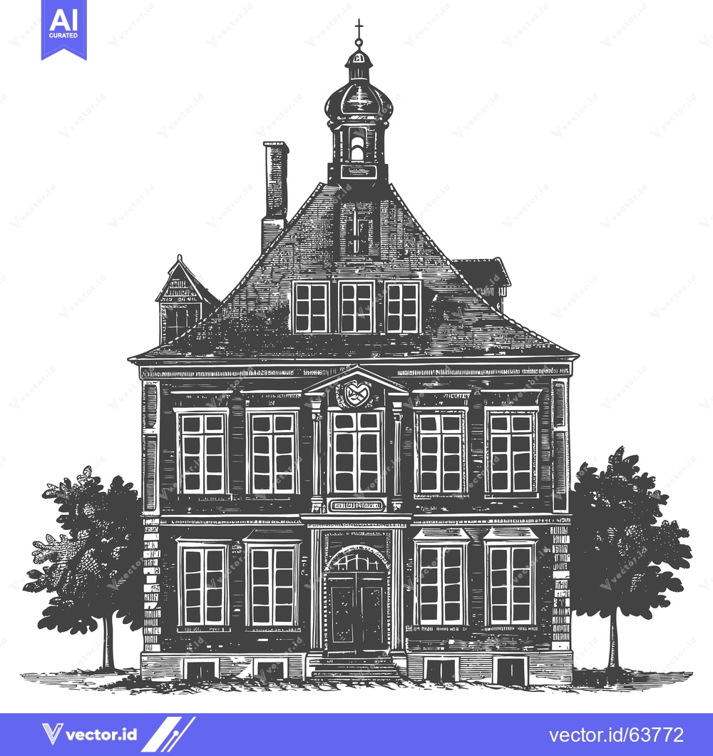 Premium Vector of An illustrative drawing shows a large architectural building structure