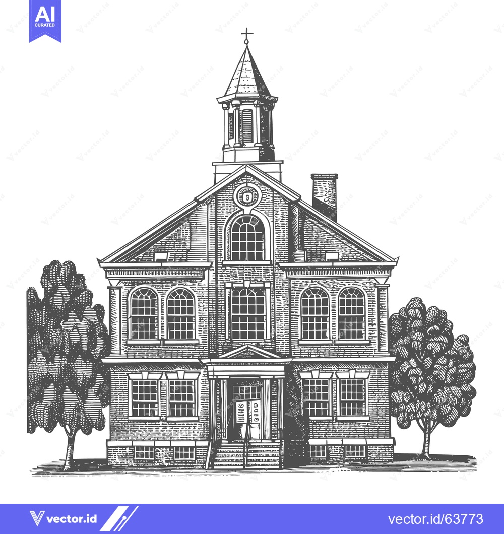 Premium Vector of An artistic detailed illustration depicting an old building with a ste