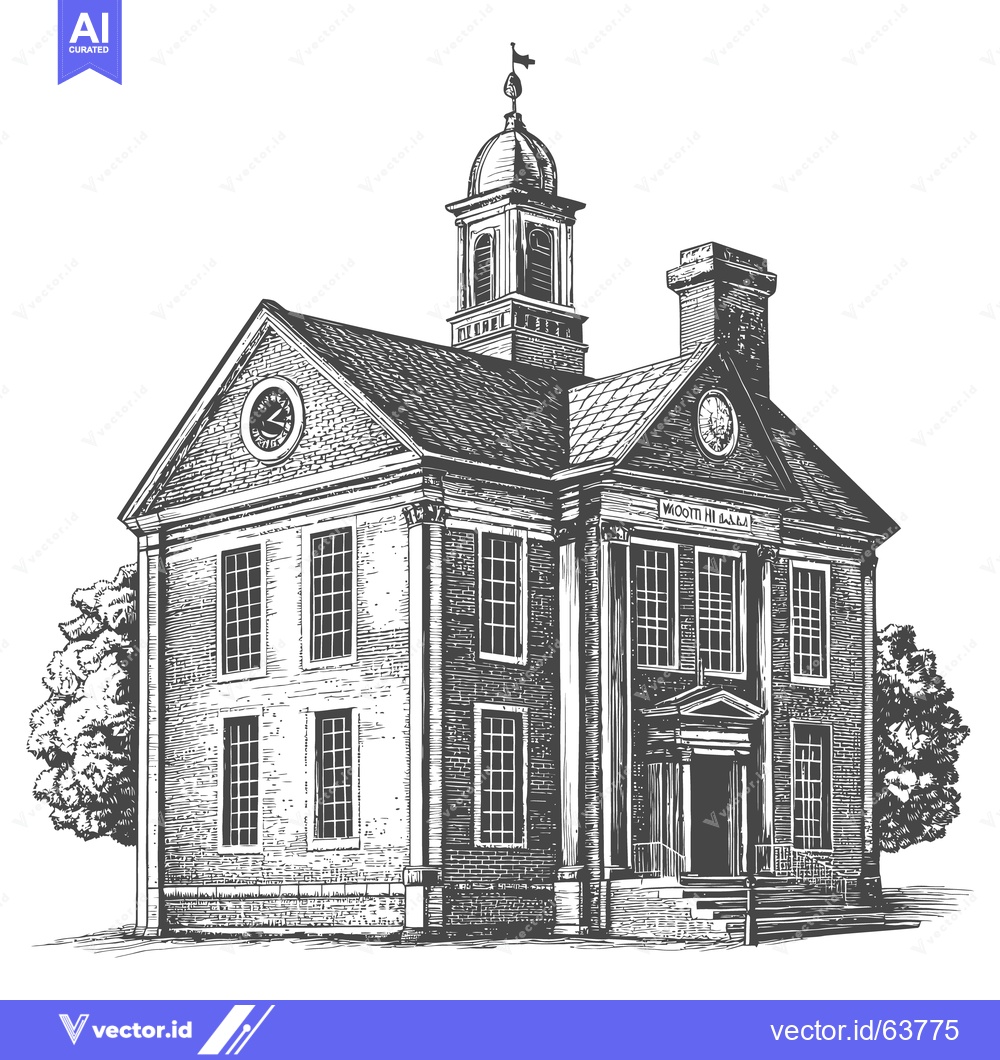 Premium Vector dari An illustrative black and white architectural rendering of a brick bui