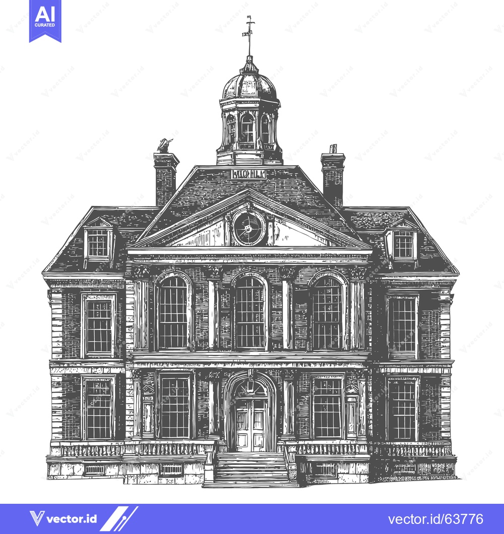 Premium Vector of Detailed architectural illustration of a stately historical building w